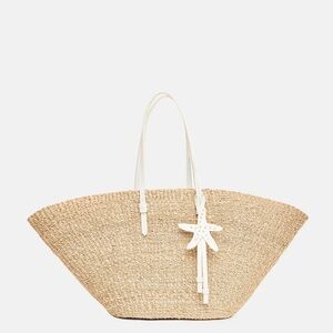 Poolside East West Charm Tote Coconut Raffia Straw Beach Bag Starfish Charm